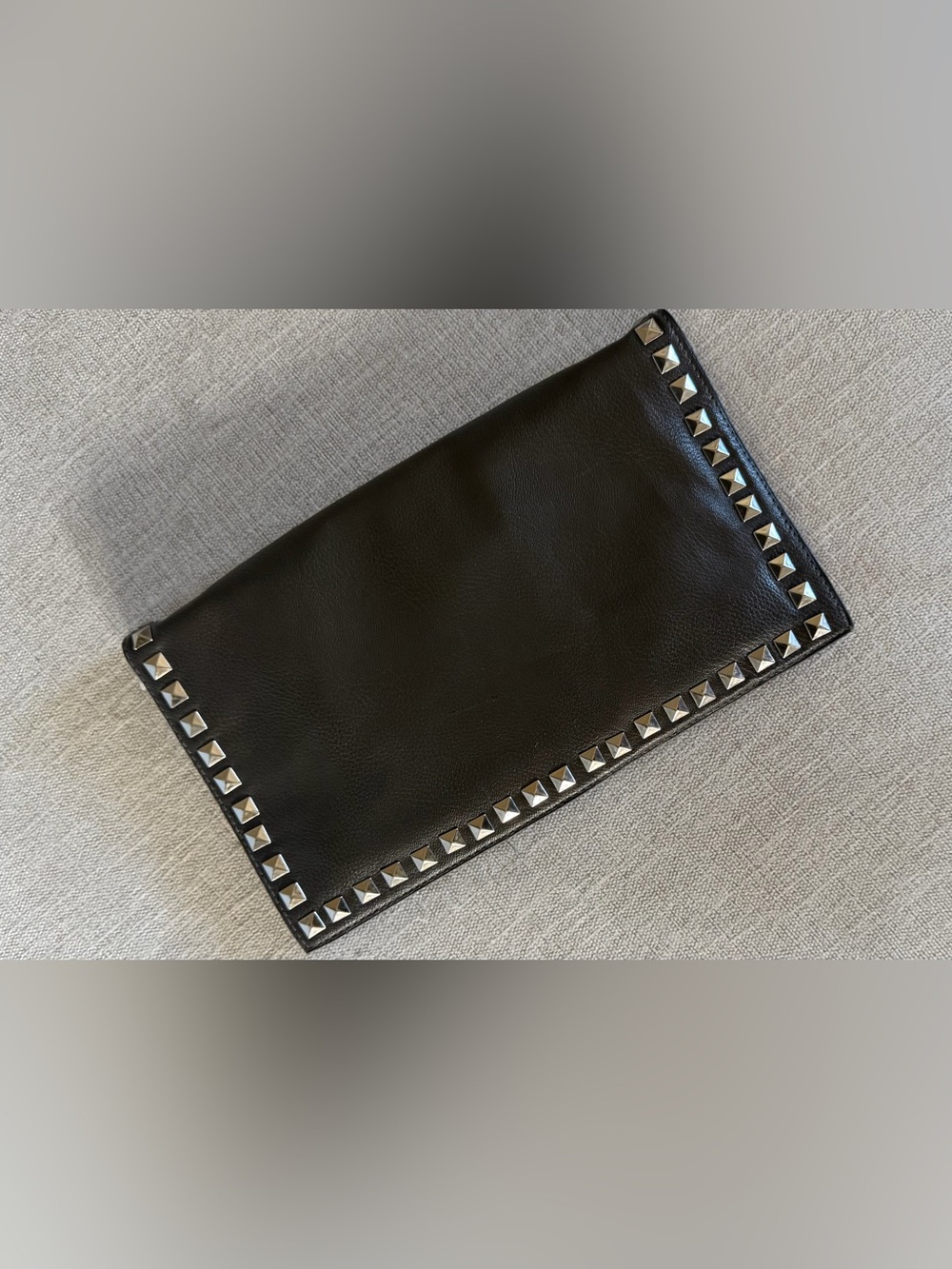 Dark Gray Stud-Trim Clutch with removable strap